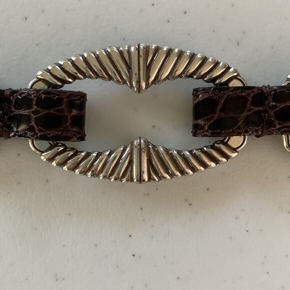 Brighton Patent Moc Croc Leather Embossed Chain Belt Oval Silver Hook Buckle - Picture 7 of 15